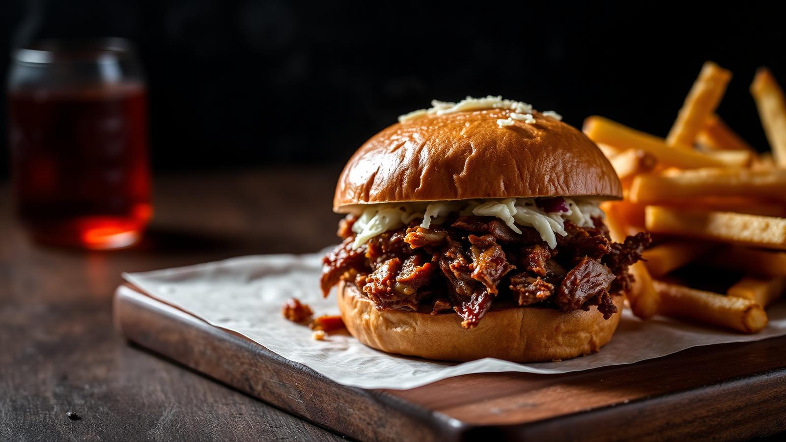 Pulled pork sandwich with fries